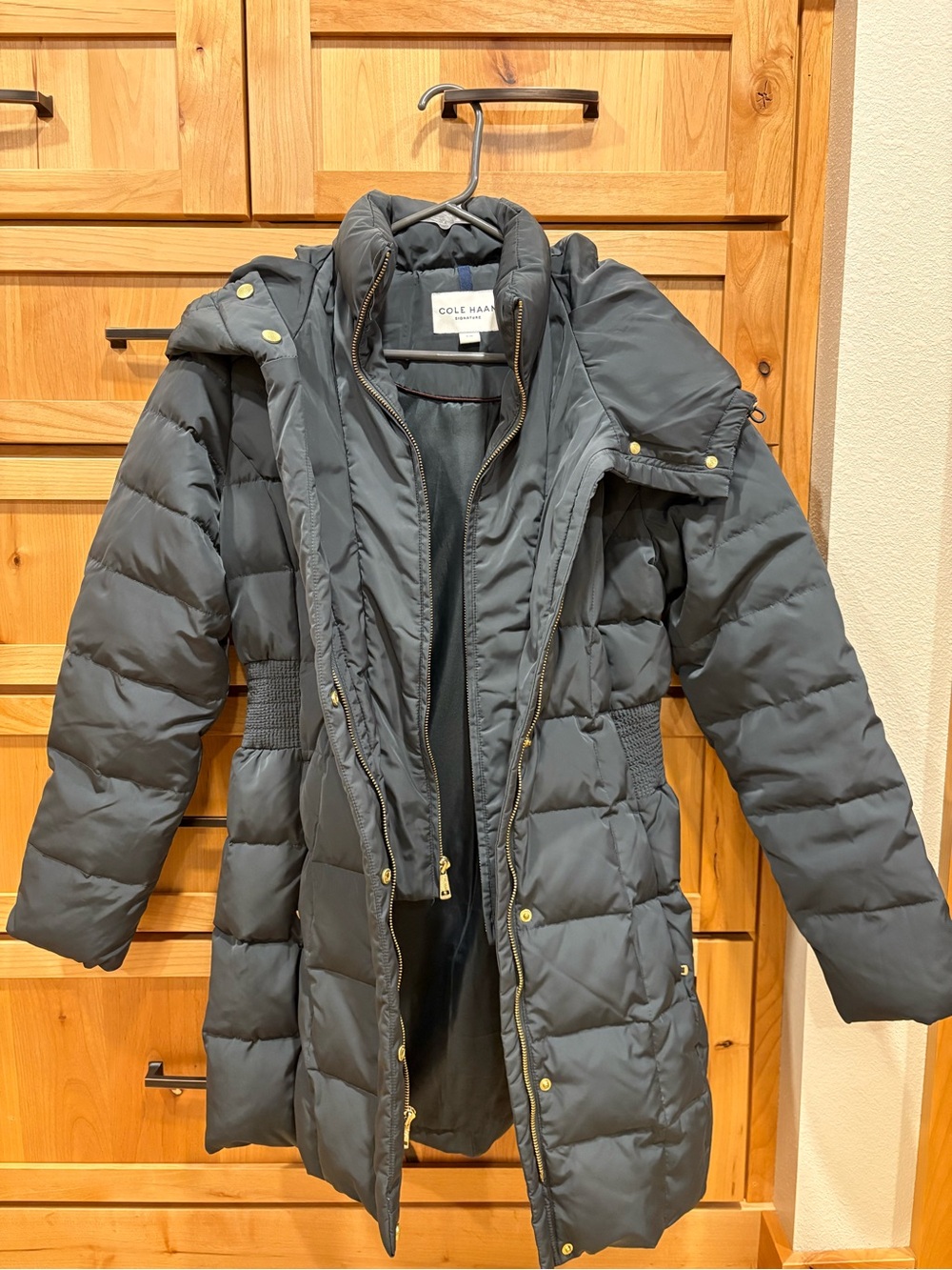 Cole Haan Women's Dark Gray Quilted Puffer Coat with Hood